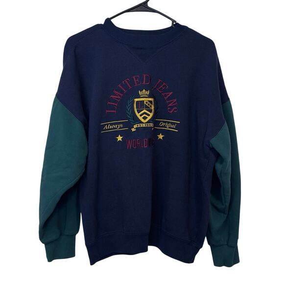 Vtg 90s Limited Too Crewneck Sweatshirt Size 16 Preppy Crest Academia Embroider - Picture 1 of 7